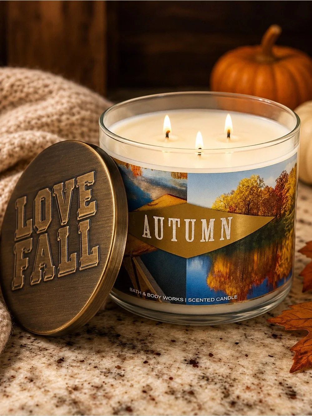 Bath & Body Works Autumn Candle - Gold, Blue & Yellow